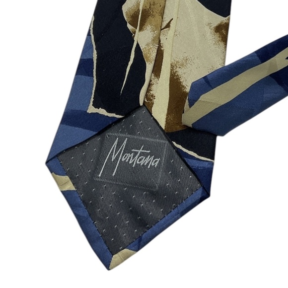 CLAUSE MONTANA Blue/Beige Art Silk LUXURY Tie ITALY - Picture 4 of 4